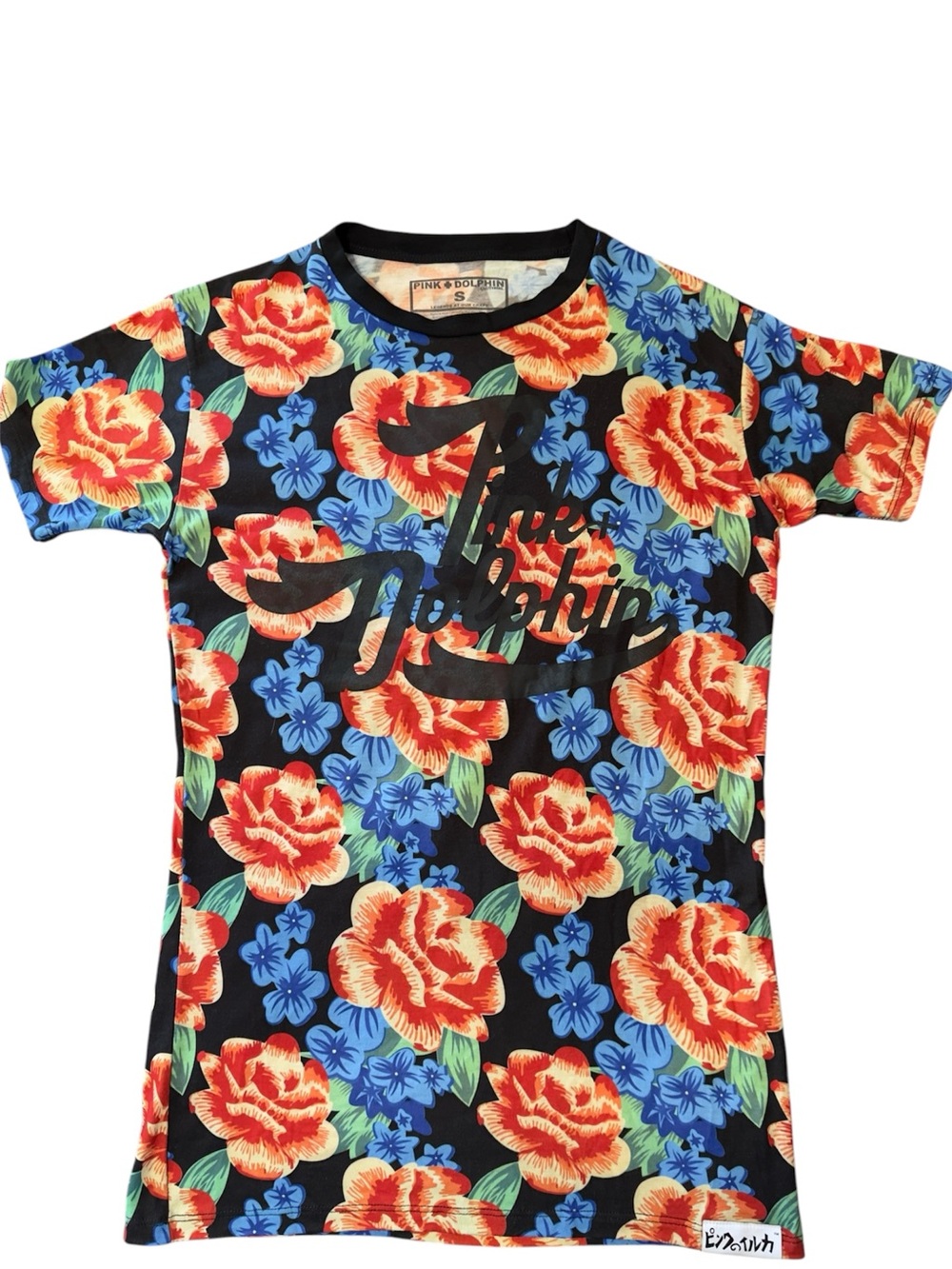 Pink Dolphin Black Floral Script Logo Tee